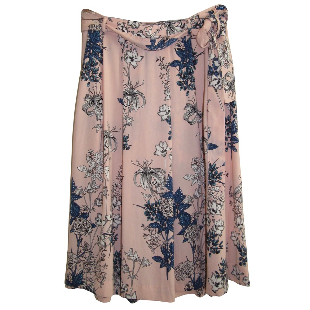 Banana Republic Sz 6 Pink Floral Pleated Midi Skirt Tie Waist Romantic Boho Chic